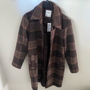 Abercrombie & Fitch Brown Plaid Pea Coat